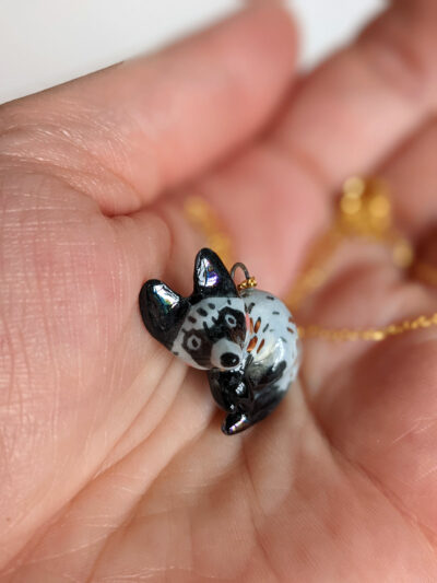 bat eard fox porcelain pendant handmade