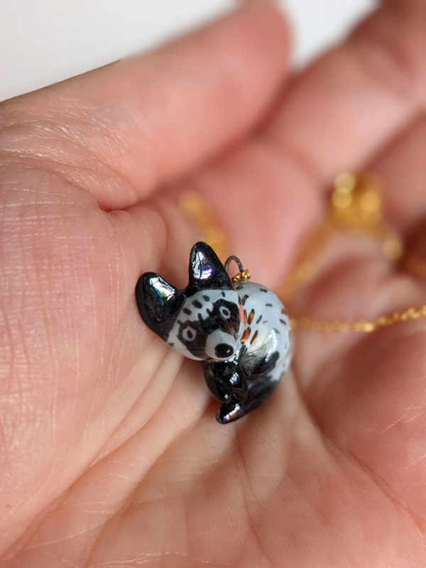 bat eard fox porcelain pendant handmade