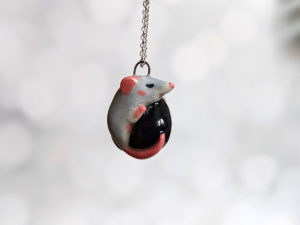 handmade porcelain Rat pendant