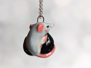 handmade porcelain Rat pendant portrait neklace