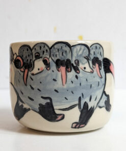 opossum family cup stoneware handmade cute kness