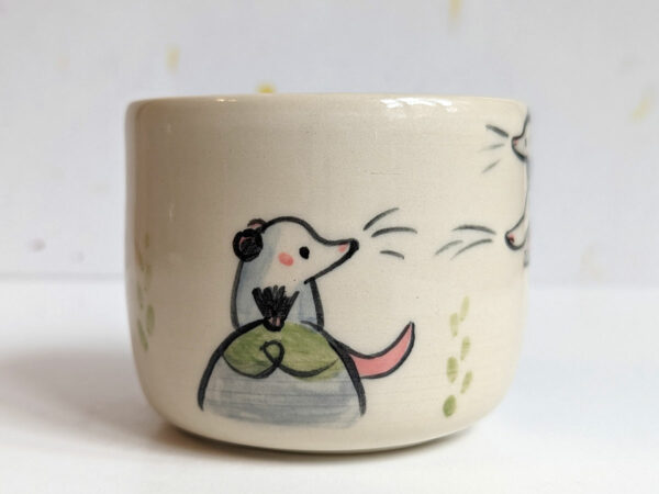 opossum family cup stoneware handmade cute kness