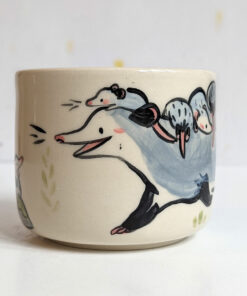opossum family cup stoneware handmade cute kness