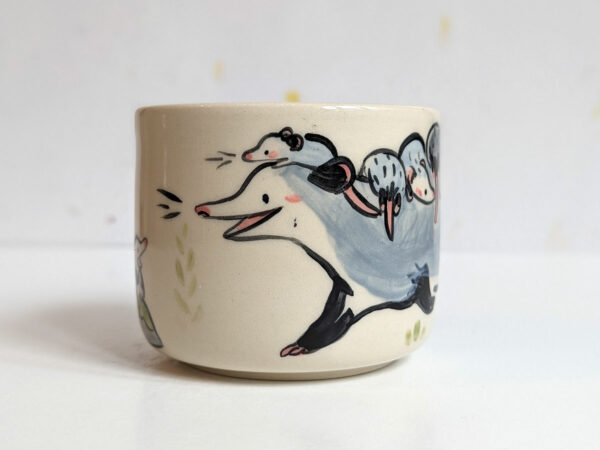 opossum family cup stoneware handmade cute kness