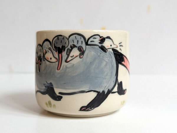 opossum family cup stoneware handmade cute kness