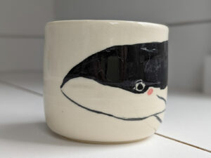 Drinking Cup With Handmade Orca Whale Figurine, Glass Handmade