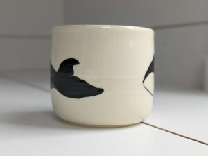 white stoneware whale cup handmade pottery