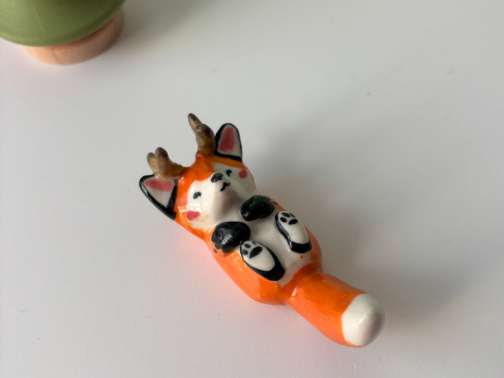 antlered fox figurine handmade by kness