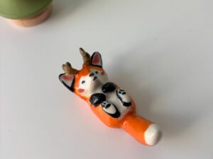 antlered fox figurine handmade by kness