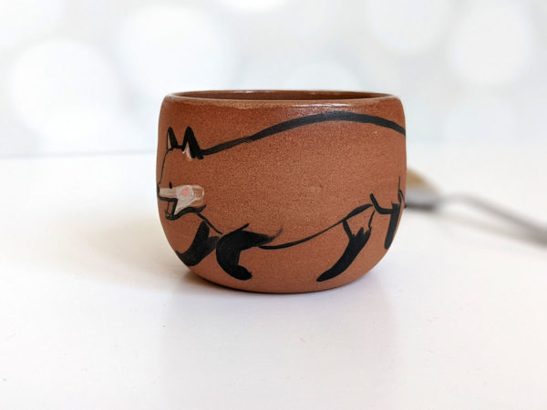 handmade fox hare red clay cup