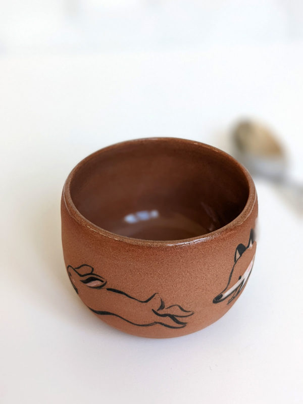 handmade fox hare red clay cup