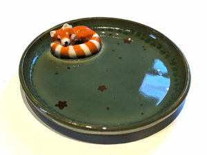 Handmade porcelain tray red panda