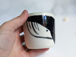 white porcelain whale cup handmade pottery
