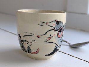 opossum family cup stoneware handmade cute kness
