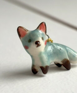 cute blue fox porcelain pendant