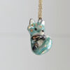 cute blue fox porcelain pendant with gold