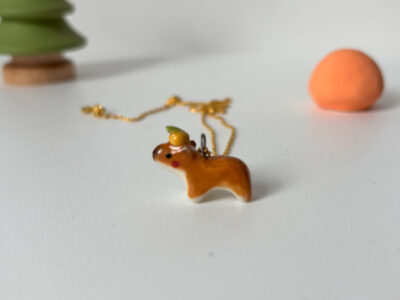 Pendentif Céramique : Capybara + Orange – Image 2