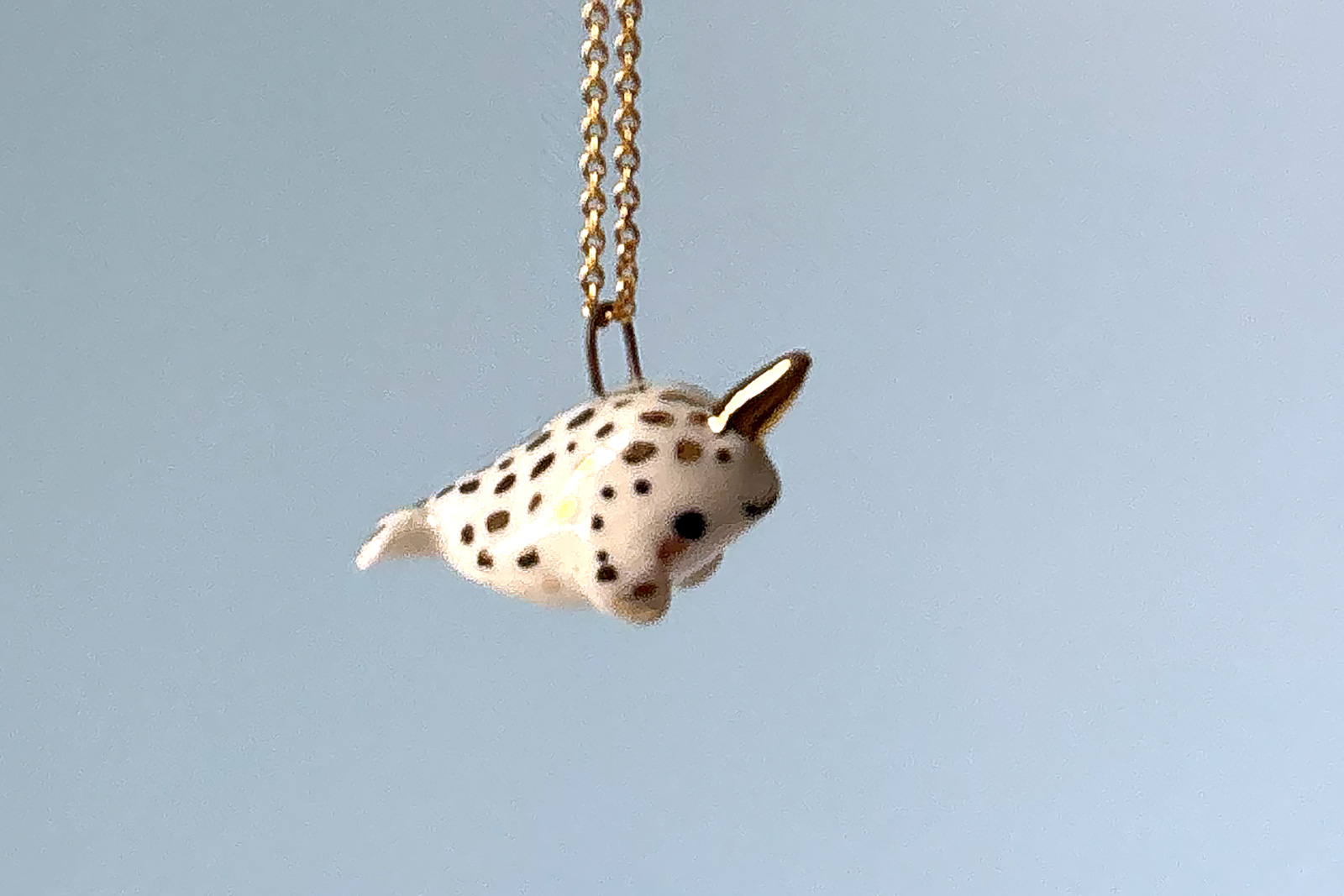 Alternative view of Ceramic Narwhal Pendant - White and Gold - B