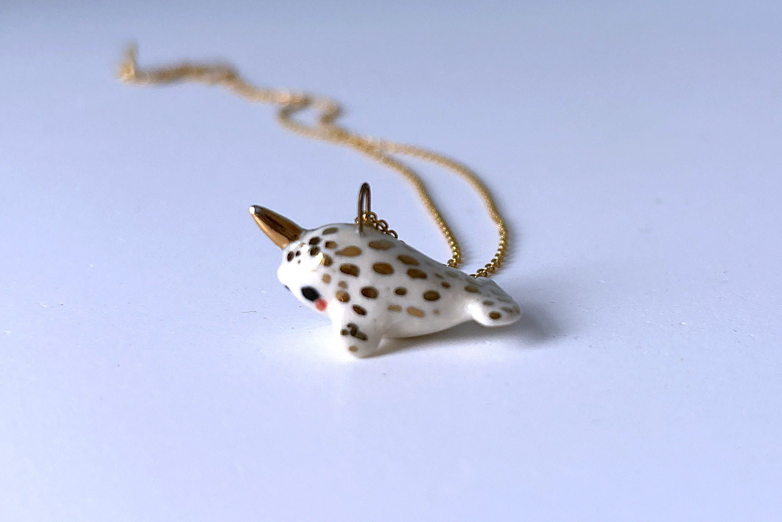 Ceramic Narwhal Pendant - White and Gold - B