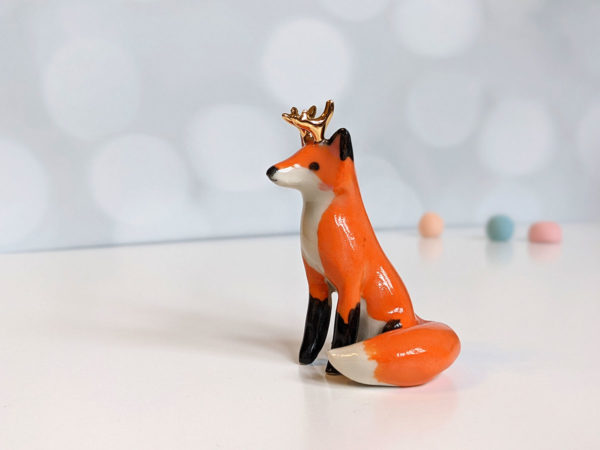 ceramic figurine antlered fox