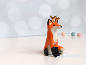 ceramic figurine antlered fox