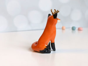 ceramic figurine antlered fox