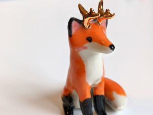 ceramic figurine antlered fox