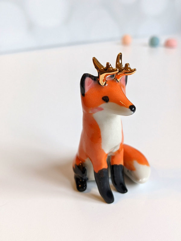 ceramic figurine antlered fox