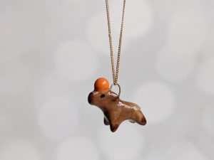 handmade porcelain pendant capybara orange