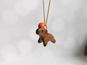 handmade porcelain pendant capybara orange