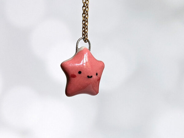 handmade porcelain pendant cute pink star