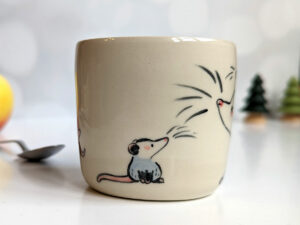 opossum family stoneware cup