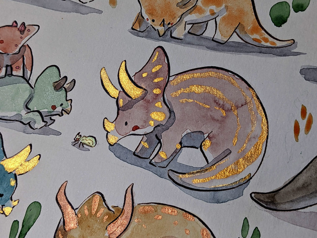 la peinture originale des triceratops utilisée pour la papeterie fantaisie 