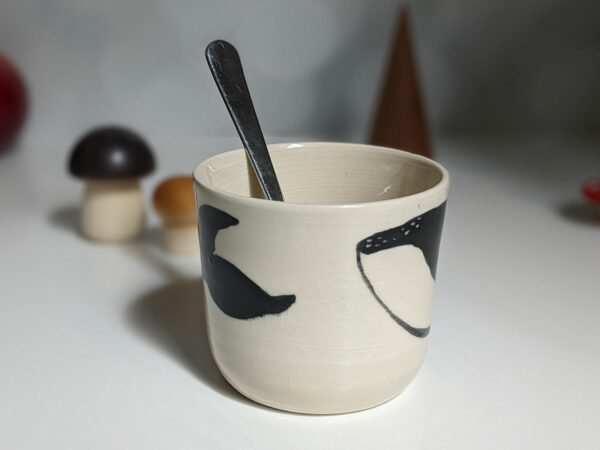 white porcelain whale cup handmade pottery