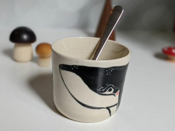 white porcelain whale cup handmade pottery