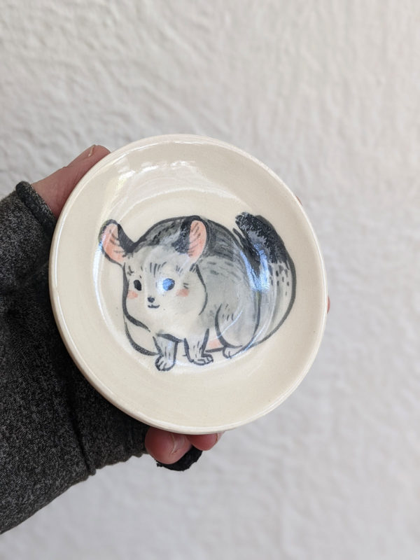 handmade chinchilla painted dish