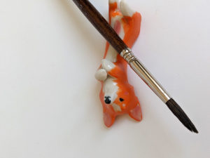 porcelain corgi brush holder