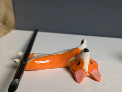 porcelain corgi brush holder