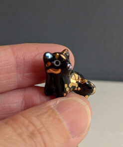 black panther porcelain pendant handmade with gold and pearl