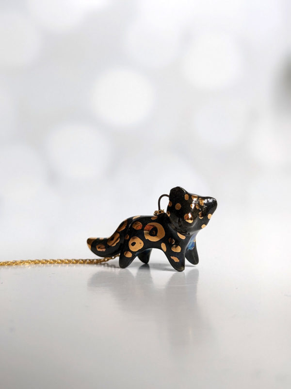 black panther porcelain pendant handmade with gold and pearl