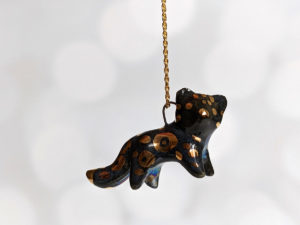 black panther porcelain pendant handmade with gold and pearl