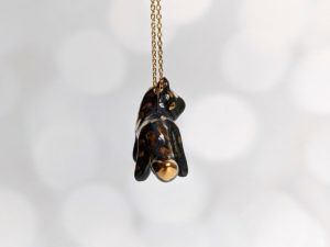 black panther porcelain pendant handmade with gold and pearl