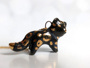 black panther porcelain pendant handmade with gold and pearl