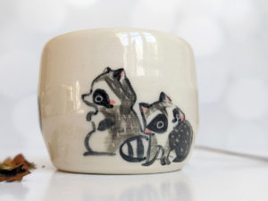 raccoon stoneware cup