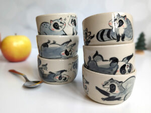 cute raccoon kit stoneware tumbler