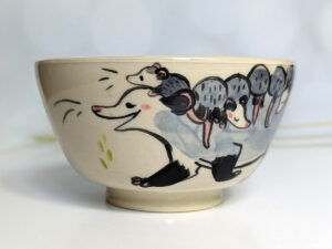 opossum family bowl handmade cute