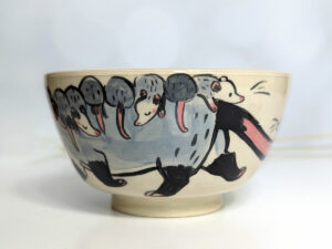 opossum family bowl handmade cute
