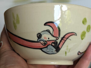opossum family bowl handmade cute