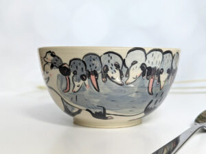 opossum family bowl handmade cute