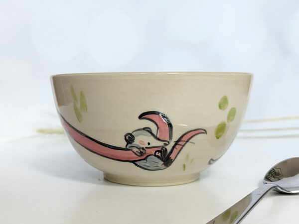 opossum family bowl handmade cute
